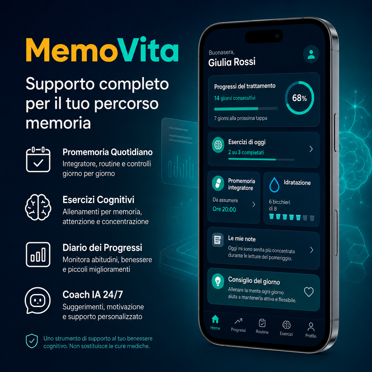 MemoVita App - Supporto completo per il tuo percorso memoria
